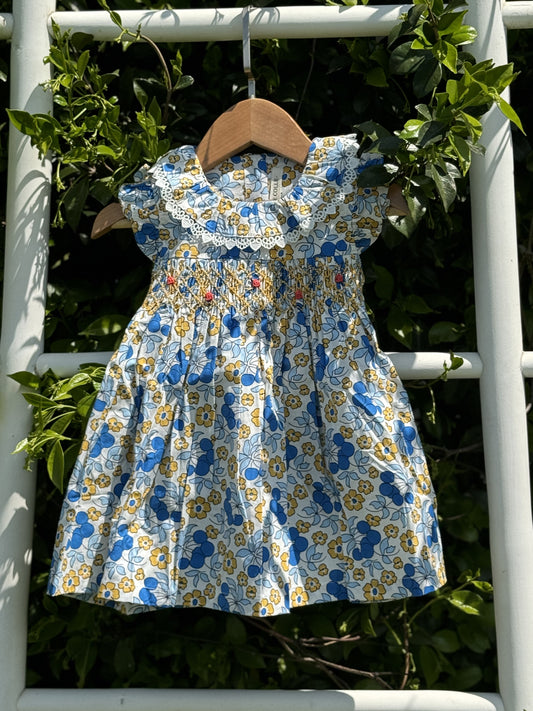 Smock Dress Blue Cherries