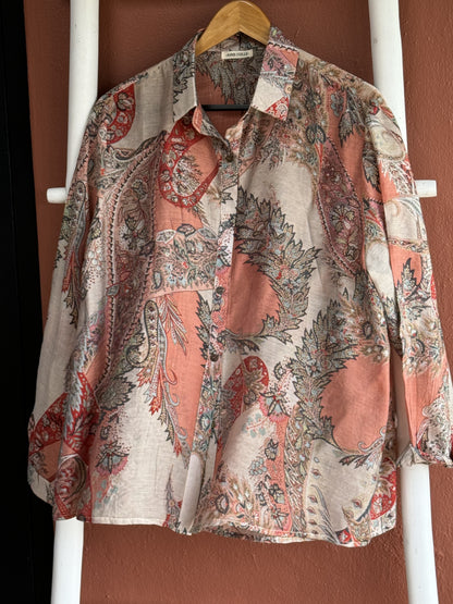 Linen Printed Collared Top Terracotta Paisley