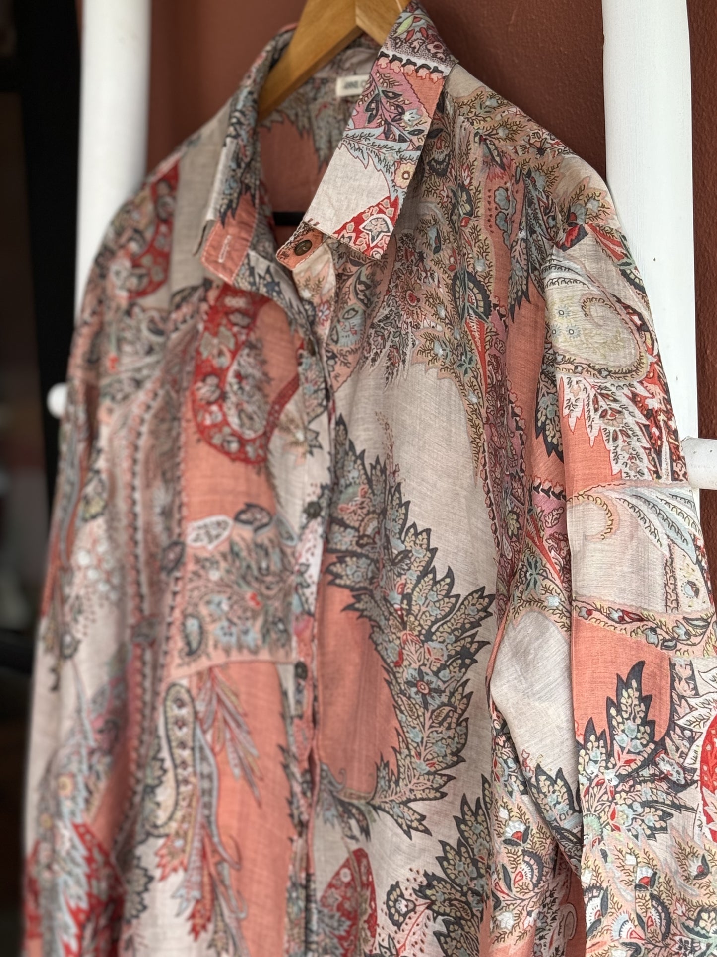 Linen Printed Collared Top Terracotta Paisley